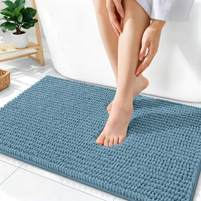 OLANLY Thick Chenille Absorbent Bathroom Rugs Mat 36x24, Airy Blue