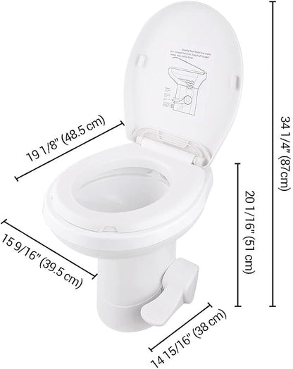 RV Gravity Flush Toilet, 20 Inch Comfortable Height Foot Pedal Flush Toilet, HDPE Lightweight Portable Toilet with 441Lbs Capacity for Camper Trailer Motorhome Travel
