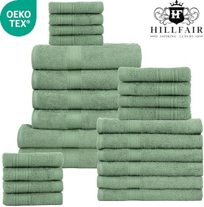 HILLFAIR 100% Cotton 24 Piece Bath Towels Set for Bathroom - Sage