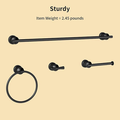 Matte Black Bathroom Accessories Set, 4 Pieces Bathroom Hardware Set, Towel Bar Set Stainless Steel Wall Mounted, Towel Racks for Bathroom, Robe Towel Hooks, Toilet Paper Holder