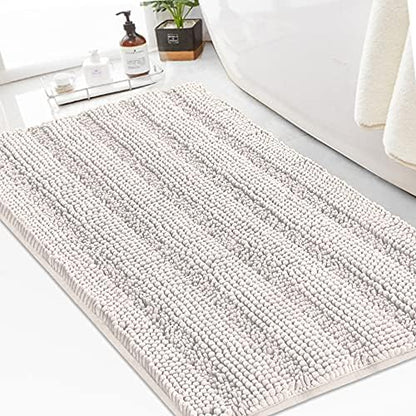 Turquoize Bathroom Rug 24"x36", Soft Absorbent Chenille Bath Rug, Ivory