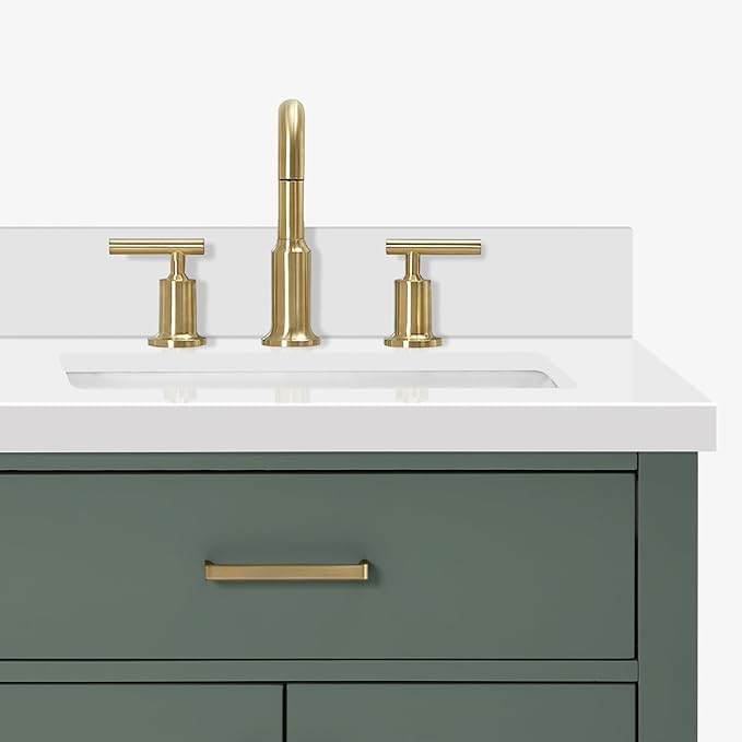 ARIEL Hepburn 72-inch Bathroom Vanity with Sink,Solid Wood, 1.5-inch Pure White Quartz Countertop & Backsplash, Double Oval Porcelain Sink, 4 Soft Closing Doors, 6 Dovetail Drawers, Vintage Green