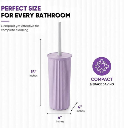 Superio Ribbed Collection Toilet Bowl Brush and Holder Set, Decorative Plastic Bathroom Toilet Brush with Holder, Toilet Cleaner Scrubber, Lilac - 1 Pack