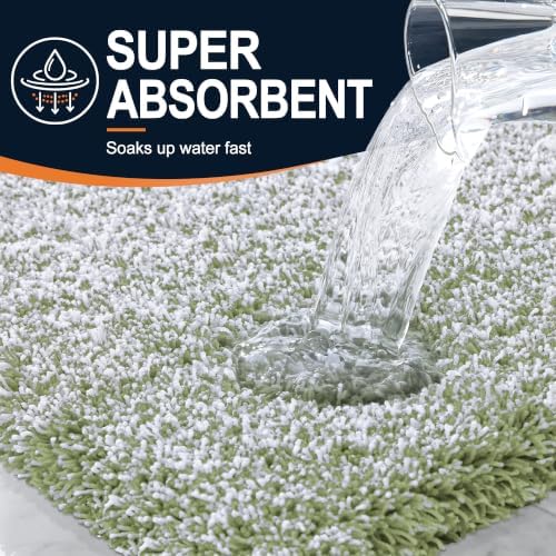 OLANLY Microfiber Bathroom Rugs U-Shaped Mats 24x20, Sage Green and White