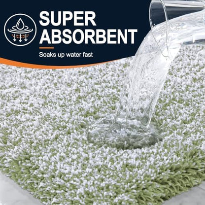 OLANLY Microfiber Bathroom Rugs 47x20, Quick Dry Mat, Sage Green and White
