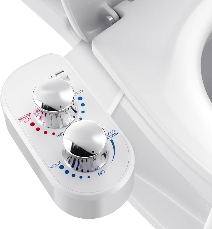 Upgraded Hot Cold Bidet Attachment for Toilet - White | Non-Electric Warm Water Bidet Toilet Attachment, Adjustable Water Pressure, Self-Clean Retractable Nozzle, Front & Rear Wash