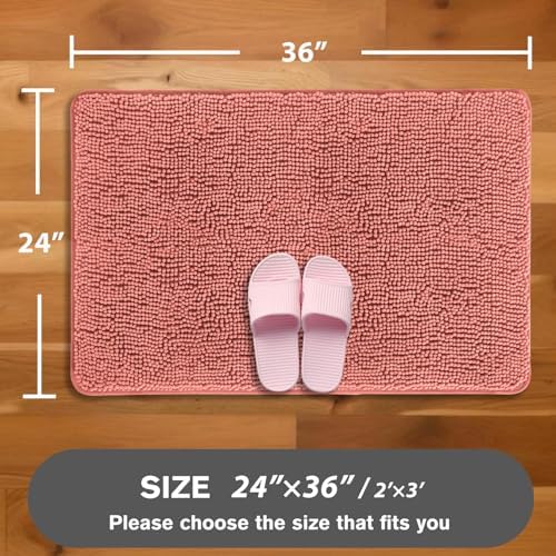 Coral Bathroom Rugs – Absorbent and Washable Bath Mat, Non-Slip, Thick Soft Chenille Bath Rugs for Bathroom Floor, Shower, Sink - 24" x 36"
