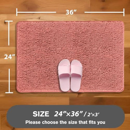 Coral Bathroom Rugs – Absorbent and Washable Bath Mat, Non-Slip, Thick Soft Chenille Bath Rugs for Bathroom Floor, Shower, Sink - 24" x 36"
