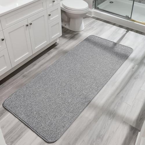 Bosap Bath Mat,Ultra Thin Bathroom Runner Rugs,Large Bath Mats for Bathroom,Quick Dry,Non-Slip,Machine Washable,Low Pile,Bath Rug,Shower Outside,Sink,Home Decor Accessories.Grey,3'x6'(36x72inch)