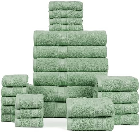 HILLFAIR 100% Cotton 24 Piece Bath Towels Set for Bathroom - Sage