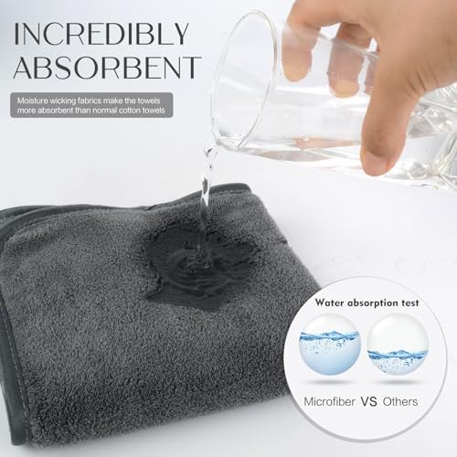 KinHwa Gray Hand Towels for Bathroom, Microfiber Face Towels, 11x20 Inch