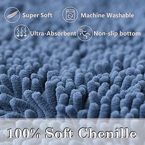RUN HELIX Bathroom Rug Set 2 Pieces Non-Slip, Chenille Toilet Rugs, Absorbent Plush Shaggy Bath Mat Set for Bathroom, Bedroom, Kitchen, Deep Blue, 20"x32" & 16"x24"