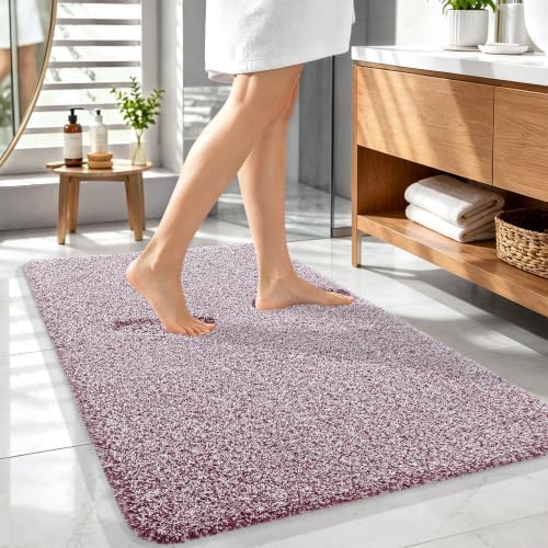 OLANLY Microfiber Bathroom Rugs 44x32, Quick Dry Mat, Burgundy and White