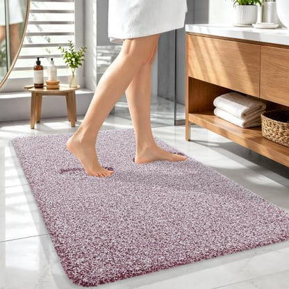 OLANLY Microfiber Bathroom Rugs 44x32, Quick Dry Mat, Burgundy and White