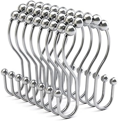 Bathway Shower Curtain Hooks Chrome Shower Curtain Rings Rust Proof, Smooth Glide Double Shower Curtain Hooks, 12Pcs Shower Curtain Hangers, Shower Hooks for Shower Curtain Bathroom Shower Rod Hooks