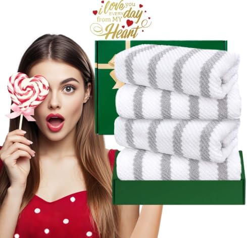 VOOVA & MOVAS Bathroom Hand Towels 4PC, 100% Cotton, 18x28 in, Gray White