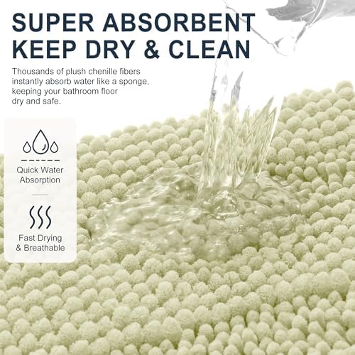 Smiry Thick Small Chenille Bathroom Rugs 24x16, Absorbent Bath Mat, Vanilla