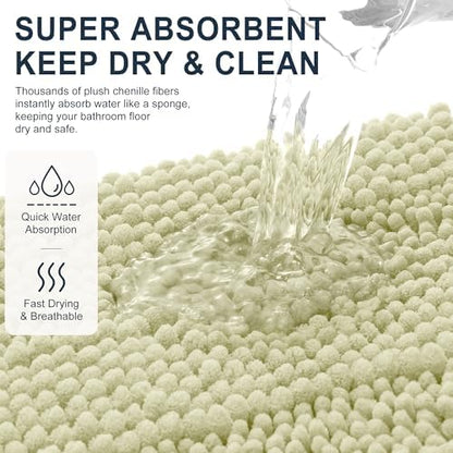 Smiry Thick Small Chenille Bathroom Rugs 24x16, Absorbent Bath Mat, Vanilla