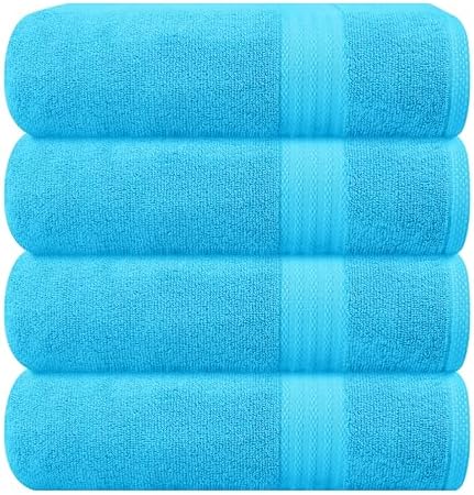 GLAMBURG Premium Cotton 4 Pack Bath Towel Set - 100% Pure Cotton - 4 Bath Towels 27x54 - Ideal for Everyday use - Ultra Soft & Highly Absorbent - Turquoise Blue