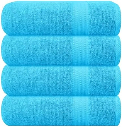 GLAMBURG Premium Cotton 4 Pack Bath Towel Set - 100% Pure Cotton - 4 Bath Towels 27x54 - Ideal for Everyday use - Ultra Soft & Highly Absorbent - Turquoise Blue