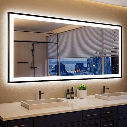 ISKM 60x30 Framed LED Bathroom Mirror, Dimmable Front & Backlit, Anti-Fog