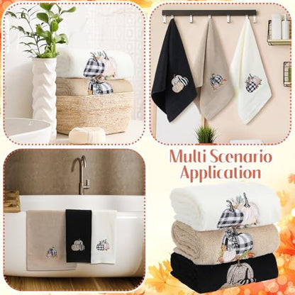 FuWeave 3 Pcs Black White Fall Pumpkin Hand Towels for Bathroom