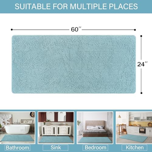 LOCHAS Luxury Bathroom Rug Shaggy Bath Mat 24 x 60 Inch, Spa Blue