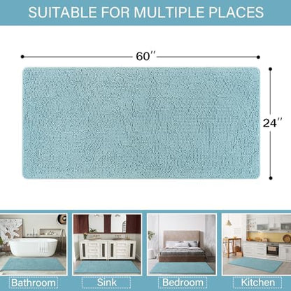 LOCHAS Luxury Bathroom Rug Shaggy Bath Mat 24 x 60 Inch, Spa Blue