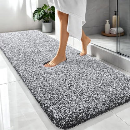 OLANLY Microfiber Bathroom Rugs 70x24, Quick Dry Bath Mat, Black and White