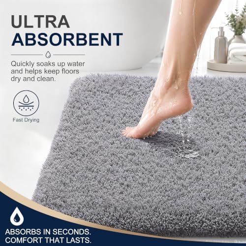OLANLY Microfiber Large Bathroom Rugs 40x32, Soft Absorbent Bath Mat, Grey