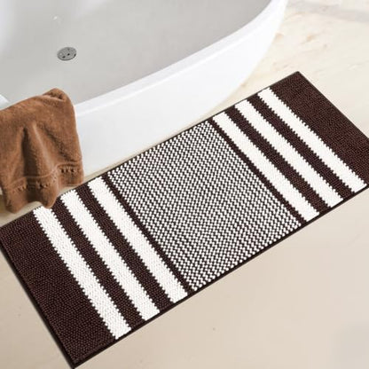 BSICPRO Large Bathroom Rugs Runner, 20x47 Chenille Bath Mats, Coffee