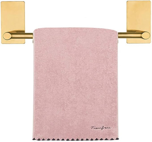 NearMoon Self Adhesive Bathroom Towel Bar- Stainless Steel Bath Wall Shelf Rack Hanging Towel Stick On Sticky Hanger Contemporary Style, NO Drilling (1 Pack, Brushed Gold, 9-Inch Towel Rack)