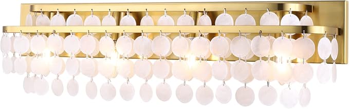 TOCHIC Bathroom Vanity Light with Natural Capiz Shell Shade, Brushed Gold Coastal 4 Lights Vanity Light, Modern Wall Mount Lighting Fixture for Mirror Cabinets, Powder Room, Bedroom Living Room 30” W