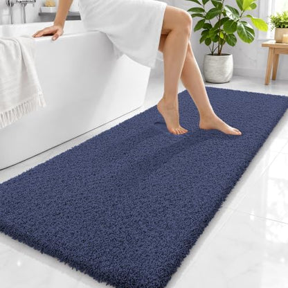 OLANLY Microfiber Bathroom Runner Rugs 59x24, Soft Absorbent Bath Mat, Navy