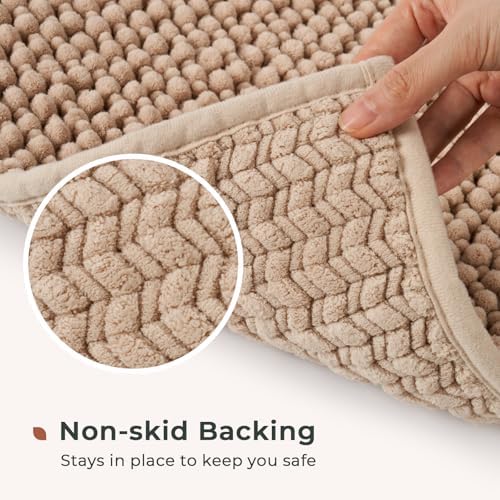 FRESHMINT Chenille Bath Rugs Set 2 Pieces, Beige, 17''x24''+20''x47''