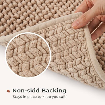 FRESHMINT Chenille Bath Rugs Set 2 Pieces, Beige, 17''x24''+20''x32''