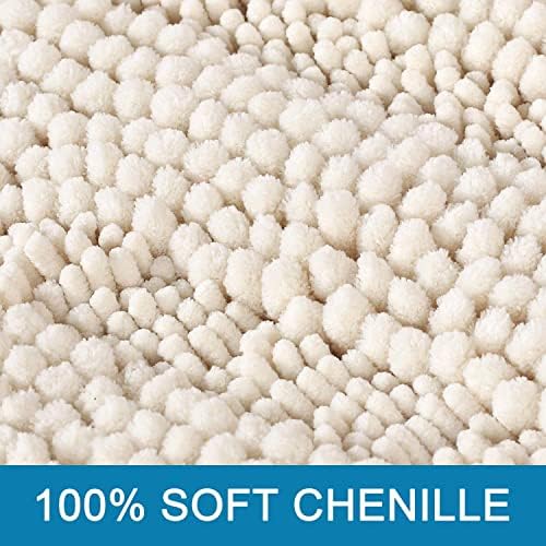 H.VERSAILTEX Bathroom Rugs Bath Rugs for Bathroom Non Slip Bath Mats Extra Thick Chenille Striped Rug 17" x 24" Absorbent Soft Shaggy Washable Dry Fast Bath Mats for Bath Room Floor - Ivory