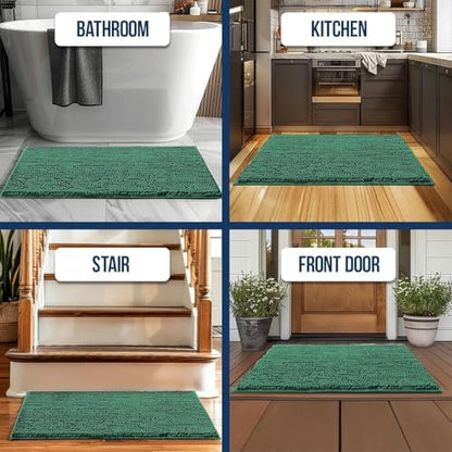 Muddy Mat® | Chenille Bathroom Rugs Quick Dry Microfiber Mats Non Slip Washable, Extra Thick, Soft and Highly Absorbent Bath Mats for Bathroom, Kitchen, and Shower Floor - Dark Green 24"x36"