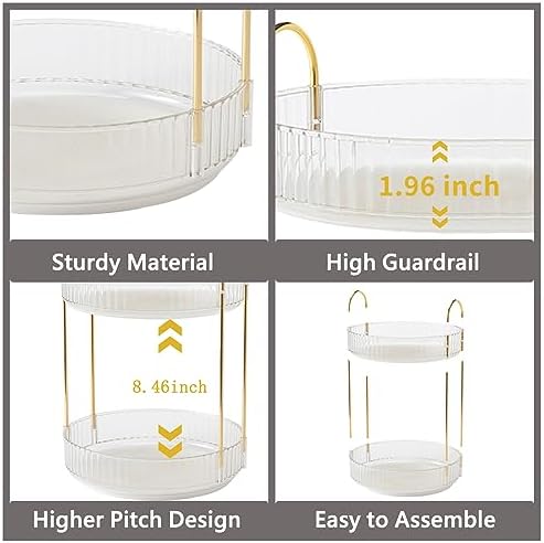 Asayuee 360 Rotating Makeup Organizer,2 Tier Large Capacity Make Up Organizers and Storage,Skincare Perfume Vanity Organizers,Bathroom Cosmetics Storage Organizer Countertop(Clear-2 Tier)