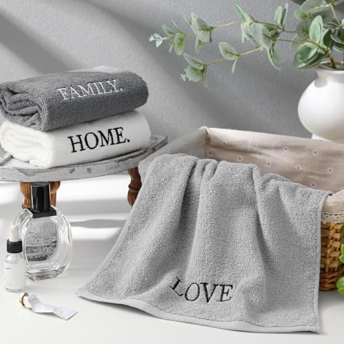 FuWeave 3 Pcs Gray Decorative Hand Towels for Bathroom,Home Love Family