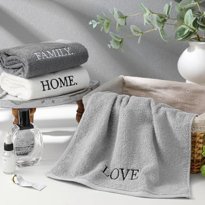 FuWeave 3 Pcs Gray Decorative Hand Towels for Bathroom,Home Love Family