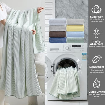 8-Piece Premium Towel Set for Bathroom|2 Oversized Large Bath Sheet,2 Hand Towels,4 Washcloths|Soft Cozy Highly Absorbent Fast Dry Microfiber Shower Towel Set for Hotel Bathroom Essentials,Green White