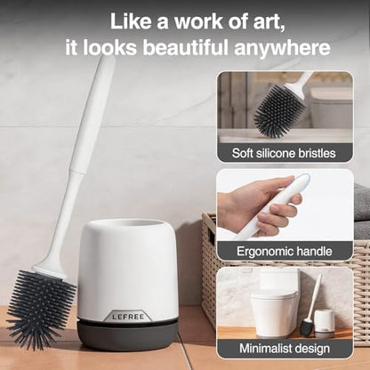 Lefree Silicone Toilet Brush and Holder Set with Ventilated Holder, Floor Standing & Wall Mounted Toilet Scrubber