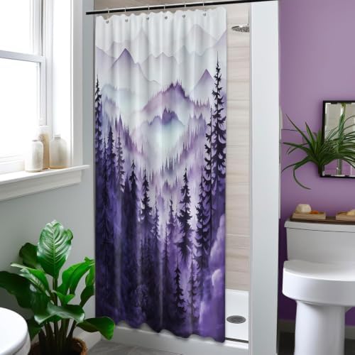 Dark Purple Forest Stall Shower Curtain, 36X72 in Narrow Small, Mountain