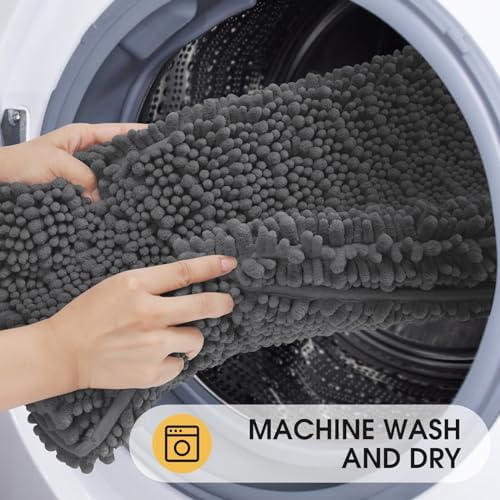 ACCUMTEK Upgrade Luxury Grey Bathroom Rug Mat Gray 59"x20", Ultra Soft Thick Absorbent Bath Mats, Non Slip Chenille Toilet Mat for Bathroom, Bedroom, Kitchen, Shower, Tub, Charcoal