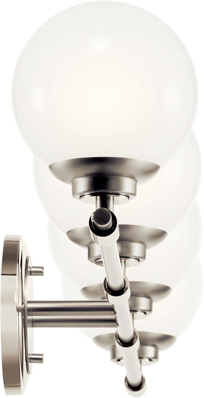 Kichler Benno 4-Light Vanity, Modern Light with Opal Glass in Polished Nickel and Brushed Nickel, for Bathroom or Powder Room (8.75" x 34"), 55173PN