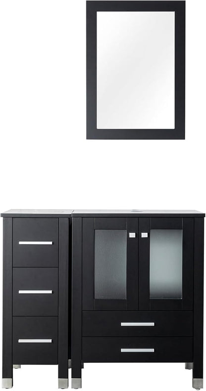 LUCKWIND 36" Bathroom Vanity Combo with Sink, 24"+12.6" Width, Painted Bathroom Storage Cabinet with 5 Drawers Cabinet Without Sink and Mirror, Black
