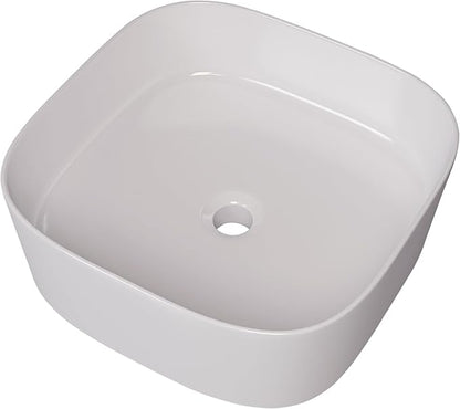 Gerber Cymira 16 in. Soft Square Vessel Bathroom Sink, Above-Counter Glazed White Fireclay Ceramic Vanity Sink, Modern Transitional Basin Sink Bowl, G0013778