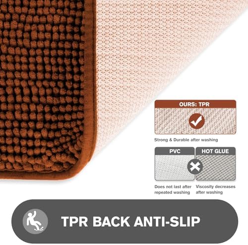 Rust Bathroom Rugs Sets 2 Piece – Absorbent and Washable Bath Mat, Non-Slip, Thick Soft Chenille Bath Rugs for Bathroom Floor, Shower, Sink - 20" x 32"+24" x 36"