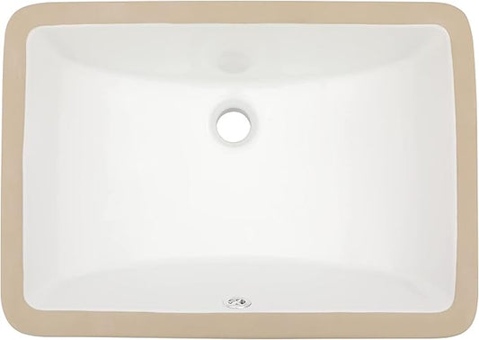 Dcolora Undermount Bathroom Sink Rectangle 19"x14" White Porcelain Ceramic Rectangular Vessel Sink Under Counter Lavatory Vanity Bath Sink Bowl Basin With Overflow